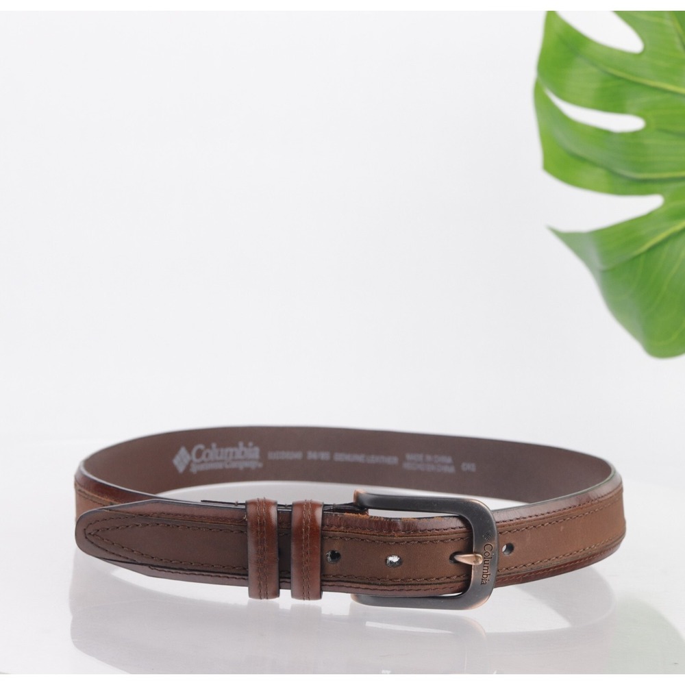Columbia Mens Belt Size 34 Brown Genuine Leather 1 1/2 Inch Wide Casual Everyday